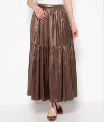 루니 친츠 개더 스커트 롱 브라운 사이즈 38