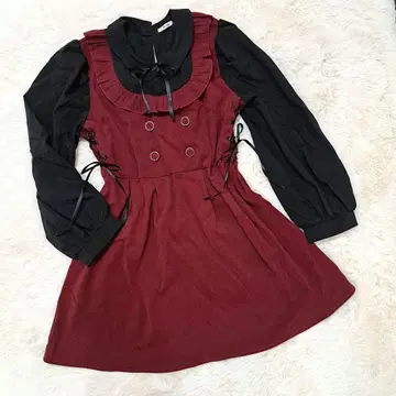 [ 새상품급 ] 와인 레드 보르도 4L 원피스 지뢰 양산 리본 프릴