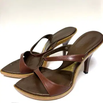 핑키&다이앤 샌들 뮬 가죽풍 브라운 6하프 하이힐