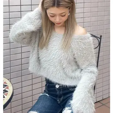 샤기 숏 LOOSE 니트탑 (그레이)