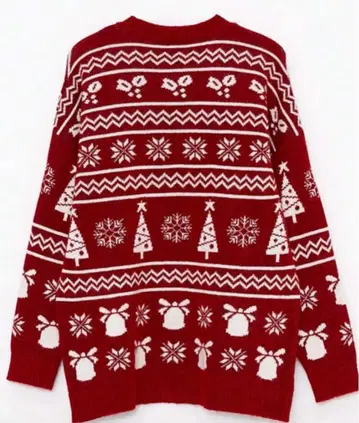 크리스마스 패턴 빨간색 니트 스웨터 긴팔