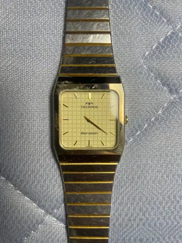 TECHNOS 스퀘어 손목시계 골드/실버