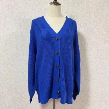 INGNI/블루 V넥 니트 가디건 루즈핏 M 사이즈