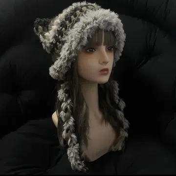 73 핸드메이드 고양이 귀 니트 모자 끈 포함 복슬복슬 고귀한 고양이풍