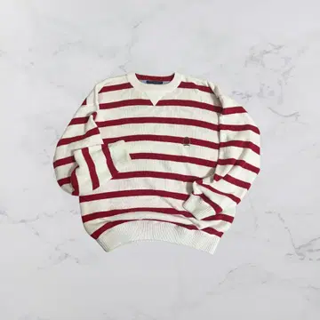 90s 올드 타미힐피거 구 로고 보더 니트 L