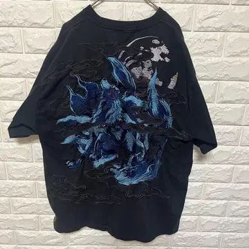 카라쿠리타마시 반팔 셔츠 T셔츠 여우 자수