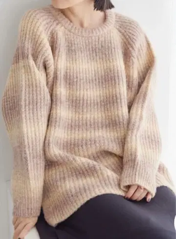 스트라이프 니트 스웨터 베이지