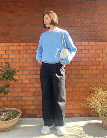 LACOSTE 리브 니트 스티치 코튼 니트 스웨터