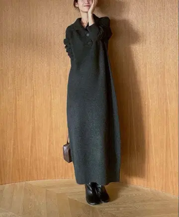 searoomlynn 2way 하이넥 Relax 니트 원피스 차콜