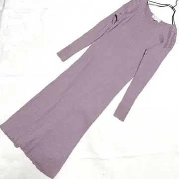 로페피크닉 리브 니트 원피스 롱 긴팔 더스티 핑크 M