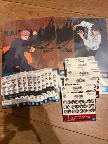 주술회전 클리어 파일 로고 아크릴 스탠드 캔 배지 세트