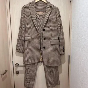 릴리 브라운 체크 무늬 롱 자켓 팬츠 셋업