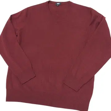 컨디션 최상 유니클로 캐시미어 V넥 스웨터 긴팔 버건디 남성용 L