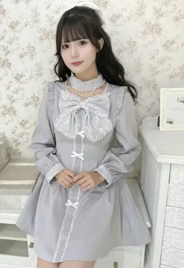 로지타 데콜테 참 포함 빅 리본 원피스 히메 스타일 양산형 리즈리사