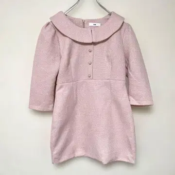 핑크 카라 부착 7부 소매 원피스