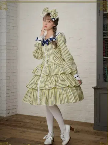 도비 스트라이프 세일러 원피스 & 머리띠