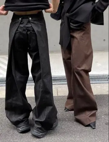 지하+ 와이드 배기 데님 스냅 버튼