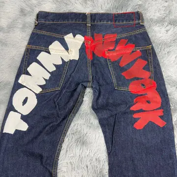 TOMMY NEW YORK 페인트 데님 스트레이트 빨흰 로고 개성파