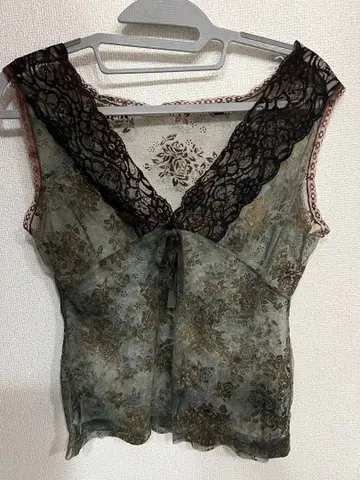 꽃무늬 시스루 레이스 슬리브리스 상의 Y2K