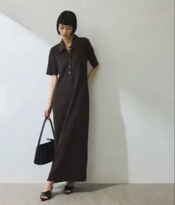 ADAM ET ROPE 하프 슬리브 폴로 셔츠 원피스 브라운