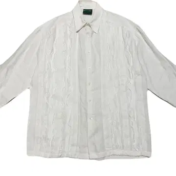 COOGI 쿠지 쿠바 셔츠 크레이지 패턴 긴팔 린넨 화이트