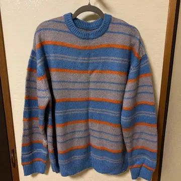 M 사이즈 파랑 오렌지 스트라이프 니트 스웨터