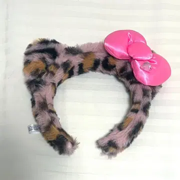 USJ 유니버셜 공식 레오파드 무늬 키티 머리띠 핑크 리본