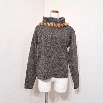 Key Luck 긴팔 하이넥 니트 스웨터 모 100% 퍼 브라운