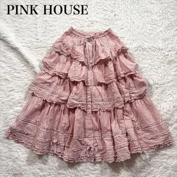 새상품급 핑크하우스 깅엄 체크 론 티어드 스커트 2025