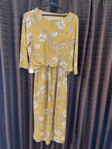 플라워 프린트 긴팔 원피스 M 사이즈