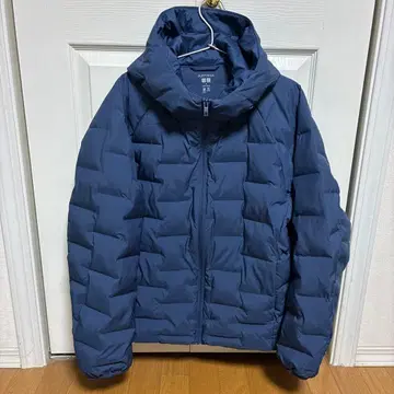 유니클로 퍼프 테크 후드티 블루 M