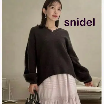 snidel 라쿤 카라 레이스 니트