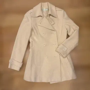 울 더블 브레스트 피 코트 베이지