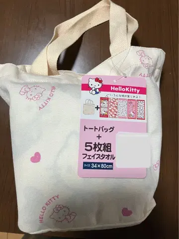 헬로키티 페이스 타월 5개 세트 토트백 포함