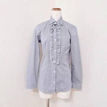 레미유 긴팔 프릴 블라우스 2way 스트라이프 블루 계열 깔끔 신축
