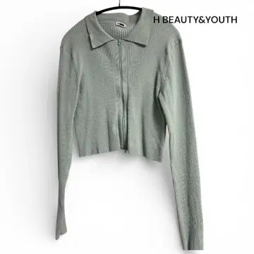 [중고품] H BEAUTY&YOUTH 카라 부착 리브 편직 가디건