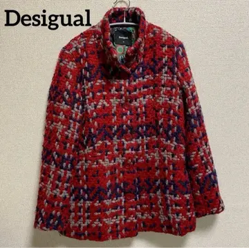 데시구알 Desigual 스텐카라 코트 울 안감 꽃무늬 트위드 직조