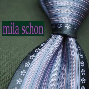 밀라 쇤 자카드 넥타이 그레이&퍼플 컨디션 최상