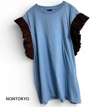 [ 새상품급 ] NONTOKYO 프릴 소매 스카이블루 티셔츠