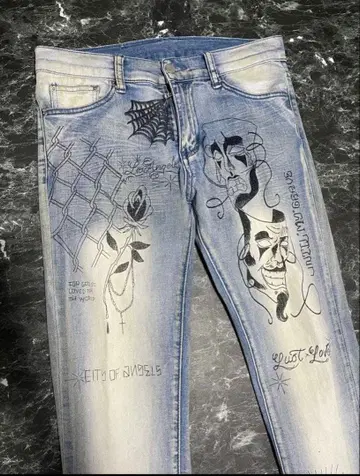 미니멀 데님 청바지 29 타투풍 프린트 데님 팬츠