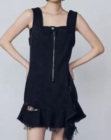 비대칭 데님 미니 원피스