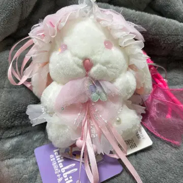 토끼 봉제 인형 리본 포함 키링 백참