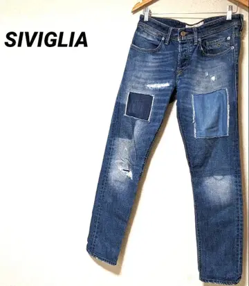 SIVIGLIA 데님 팬츠 패치워크 G빵 데미지 가공 팬츠 새상품급