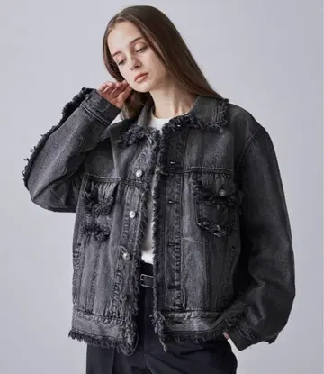 CLEL 하드 프린지 데님 자켓 블랙 S