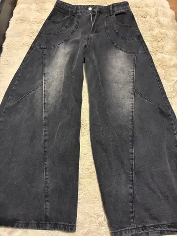 다크 그레이 와이드 데님 팬츠