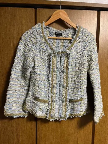 리본*님 고품질 EPOCA 에포카 리본 편직 노카라 자켓 블루 계열