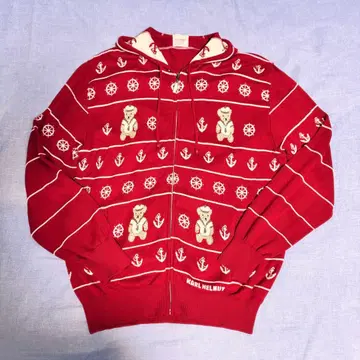 칼 헬무트 레드 마린 베어 곰 집업 니트 후드티