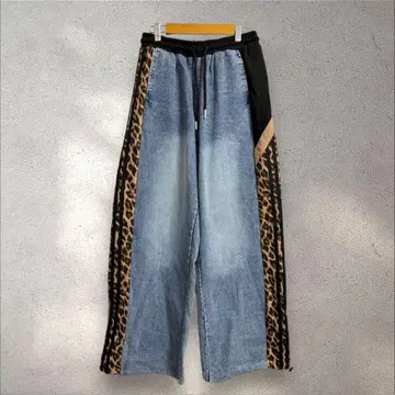 LINK@ 링크 레오파드 무늬 라인 데님 팬츠 레오파드 청바지