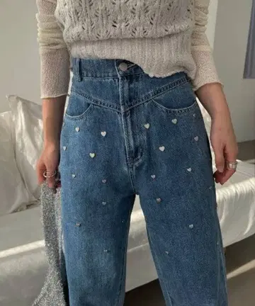 willfully 하트 리벳 & 자수 데님 팬츠 위르프리 M