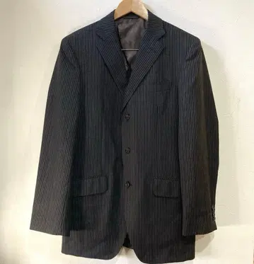 Mr.JUNKO 스트라이프 테일러드 자켓 울 마크 다크 네이비